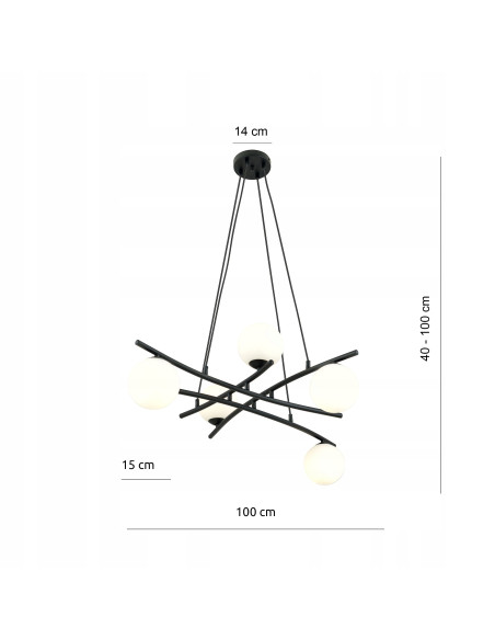 Nowoczesna lampa wisząca w stylu skandynawskim ESSA 5, czarna z białymi kloszami do jadalni i eleganckich wnętrz