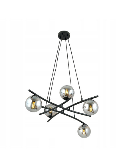 Lampa Wisząca ESSA z Chromowanymi Kloszami i Czarnymi Akcentami, 5x E14, 100 cm do Nowoczesnych Wnętrz
