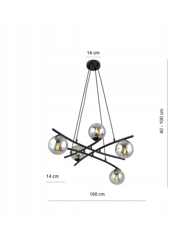 Lampa Wisząca ESSA z Chromowanymi Kloszami i Czarnymi Akcentami, 5x E14, 100 cm do Nowoczesnych Wnętrz
