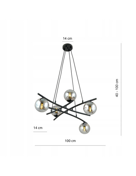 Lampa Wisząca ESSA z Chromowanymi Kloszami i Czarnymi Akcentami, 5x E14, 100 cm do Nowoczesnych Wnętrz