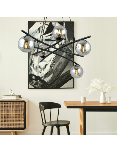 Lampa Wisząca ESSA z Chromowanymi Kloszami i Czarnymi Akcentami, 5x E14, 100 cm do Nowoczesnych Wnętrz