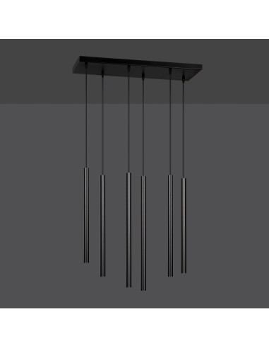 Lampa wisząca Selter 6 - nowoczesna czarna lampa sufitowa do jadalni, kuchni i biura, 6 punktów świetlnych