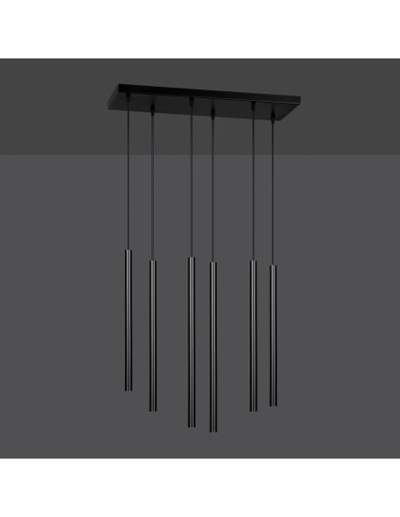 Lampa wisząca Selter 6 - nowoczesna czarna lampa sufitowa do jadalni, kuchni i biura, 6 punktów świetlnych