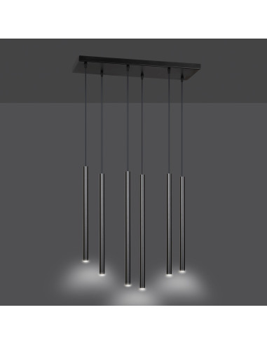 Lampa wisząca Selter 6 - nowoczesna czarna lampa sufitowa do jadalni, kuchni i biura, 6 punktów świetlnych