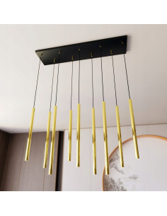 Lampa sufitowa SELTER 9 GOLD - Elegancka metalowa konstrukcja do biura, jadalni i salonu w nowoczesnym stylu.