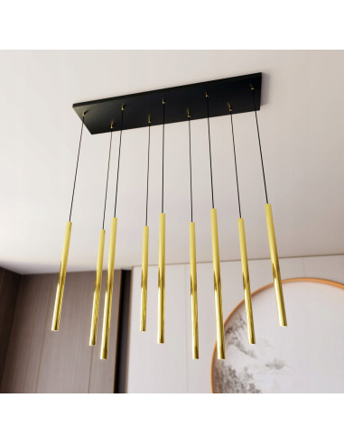 Lampa sufitowa SELTER 9 GOLD - Elegancka metalowa konstrukcja do biura, jadalni i salonu w nowoczesnym stylu.