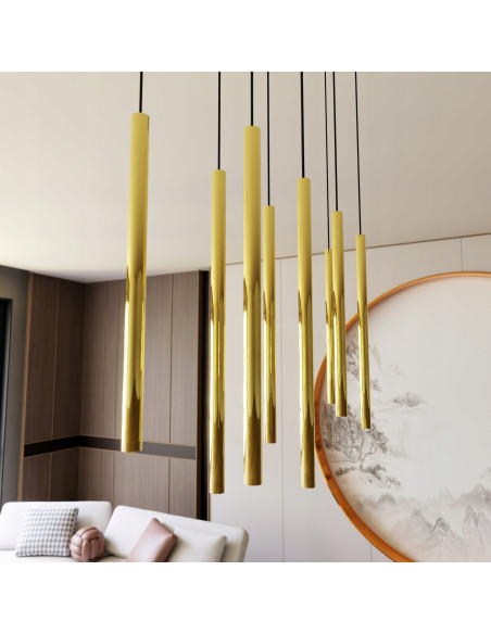 Lampa sufitowa SELTER 9 GOLD - Elegancka metalowa konstrukcja do biura, jadalni i salonu w nowoczesnym stylu.