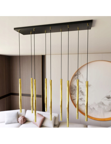 Lampa sufitowa SELTER 9 GOLD - Elegancka metalowa konstrukcja do biura, jadalni i salonu w nowoczesnym stylu.