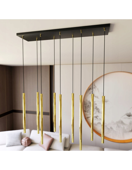 Lampa sufitowa SELTER 9 GOLD - Elegancka metalowa konstrukcja do biura, jadalni i salonu w nowoczesnym stylu.