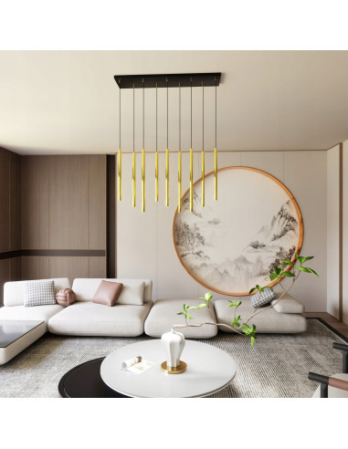 Lampa sufitowa SELTER 9 GOLD - Elegancka metalowa konstrukcja do biura, jadalni i salonu w nowoczesnym stylu.