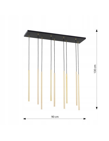 Lampa sufitowa SELTER 9 GOLD - Elegancka metalowa konstrukcja do biura, jadalni i salonu w nowoczesnym stylu.