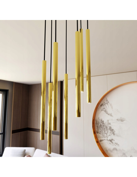 Lampa sufitowa SELTER 7 PREMIUM GOLD - nowoczesna dekoracja z metalowymi detalami, czarna lub złota, 7 punktów świetlnych.