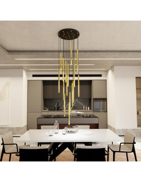 Lampa sufitowa SELTER 7 PREMIUM GOLD - nowoczesna dekoracja z metalowymi detalami, czarna lub złota, 7 punktów świetlnych.