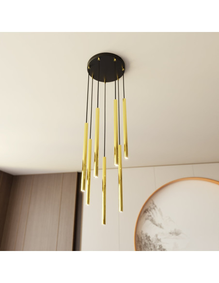 Lampa sufitowa SELTER 7 PREMIUM GOLD - nowoczesna dekoracja z metalowymi detalami, czarna lub złota, 7 punktów świetlnych.