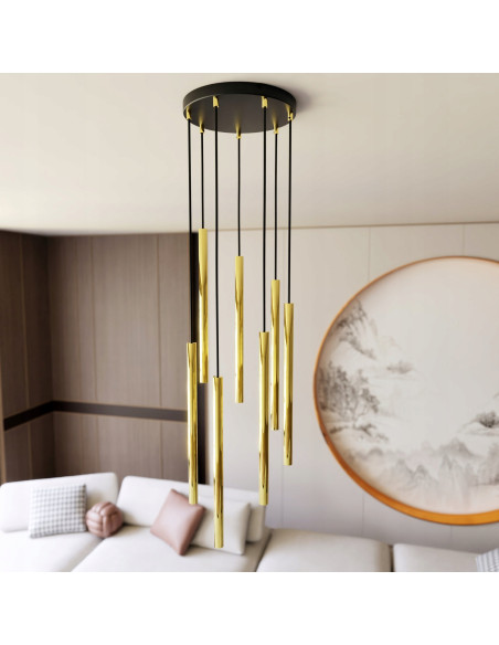 Lampa sufitowa SELTER 7 PREMIUM GOLD - nowoczesna dekoracja z metalowymi detalami, czarna lub złota, 7 punktów świetlnych.