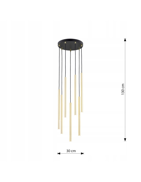 Lampa sufitowa SELTER 7 PREMIUM GOLD - nowoczesna dekoracja z metalowymi detalami, czarna lub złota, 7 punktów świetlnych.