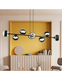 Lampa sufitowa ROSSI 8 BL STRIPE - nowoczesny iluminator z czarnymi kloszami do eleganckich wnętrz jadalni i salonu