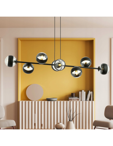 Lampa sufitowa ROSSI 8 BL STRIPE - nowoczesny iluminator z czarnymi kloszami do eleganckich wnętrz jadalni i salonu