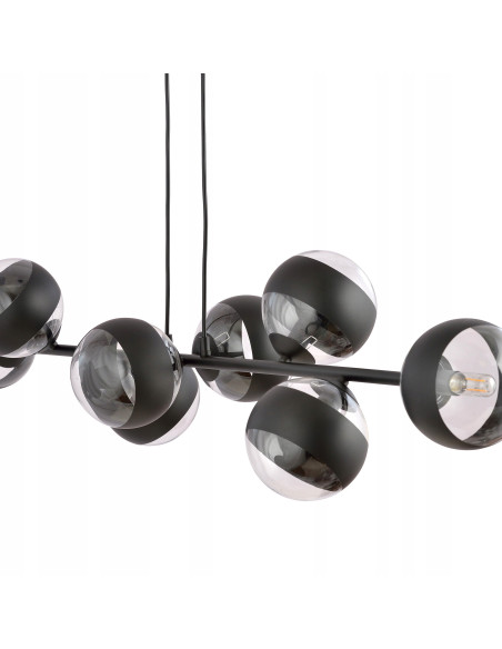 Lampa sufitowa ROSSI 8 BL STRIPE - nowoczesny iluminator z czarnymi kloszami do eleganckich wnętrz jadalni i salonu