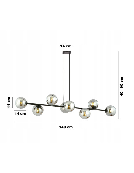 Lampa sufitowa ROSSI 8 BL STRIPE - nowoczesny iluminator z czarnymi kloszami do eleganckich wnętrz jadalni i salonu