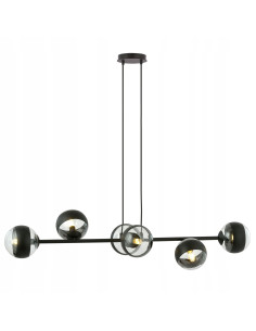 Nowoczesna lampa sufitowa ROSSI 6 z czarnym paskiem, 6 kloszami - elegancki dodatek do jadalni i biura, czarny metal/szkło E14