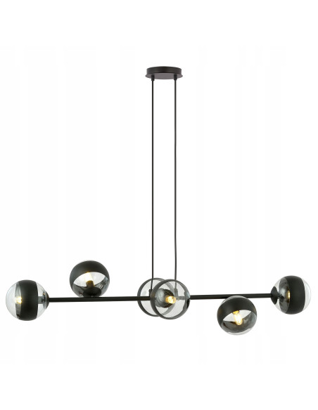 Nowoczesna lampa sufitowa ROSSI 6 z czarnym paskiem, 6 kloszami - elegancki dodatek do jadalni i biura, czarny metal/szkło E14