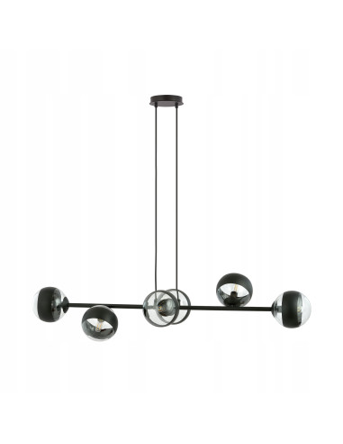 Nowoczesna lampa sufitowa ROSSI 6 z czarnym paskiem, 6 kloszami - elegancki dodatek do jadalni i biura, czarny metal/szkło E14