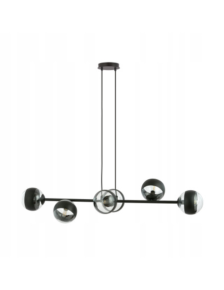 Nowoczesna lampa sufitowa ROSSI 6 z czarnym paskiem, 6 kloszami - elegancki dodatek do jadalni i biura, czarny metal/szkło E14