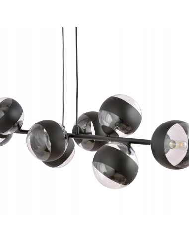 Nowoczesna lampa sufitowa ROSSI 6 z czarnym paskiem, 6 kloszami - elegancki dodatek do jadalni i biura, czarny metal/szkło E14