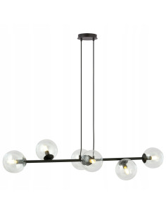 Lampa sufitowa ROSSI 6-punktowa z szklanymi kloszami, czarna, minimalistyczna, do jadalni i salonu, E14, 110 cm