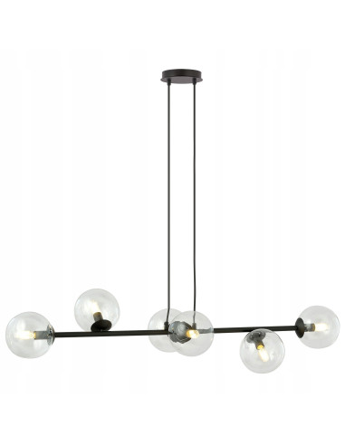 Lampa sufitowa ROSSI 6-punktowa z szklanymi kloszami, czarna, minimalistyczna, do jadalni i salonu, E14, 110 cm