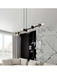 Lampa sufitowa ROSSI 6-punktowa z szklanymi kloszami, czarna, minimalistyczna, do jadalni i salonu, E14, 110 cm 2