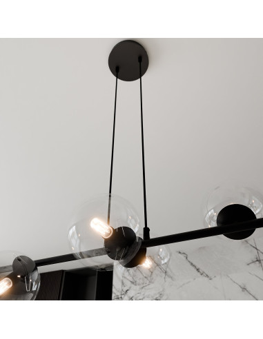 Lampa sufitowa ROSSI 6-punktowa z szklanymi kloszami, czarna, minimalistyczna, do jadalni i salonu, E14, 110 cm