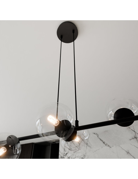 Lampa sufitowa ROSSI 6-punktowa z szklanymi kloszami, czarna, minimalistyczna, do jadalni i salonu, E14, 110 cm
