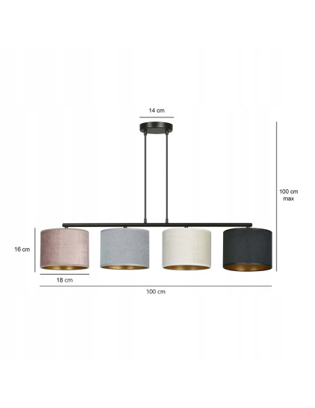 Lampa wisząca HILDE z tkaninowymi kloszami – nowoczesny design i elegancja do Twojego wnętrza z możliwością regulacji.