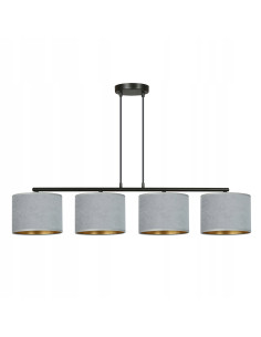 Lampa wisząca HILDE 4 - elegancki design z regulacją, welurowe abażury, szary kolor do jadalni i biura.