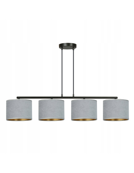 Lampa wisząca HILDE 4 - elegancki design z regulacją, welurowe abażury, szary kolor do jadalni i biura.