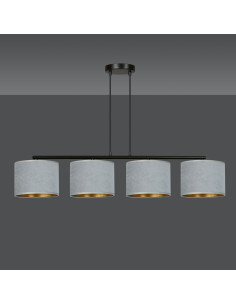 Lampa wisząca HILDE 4 - elegancki design z regulacją, welurowe abażury, szary kolor do jadalni i biura. 2
