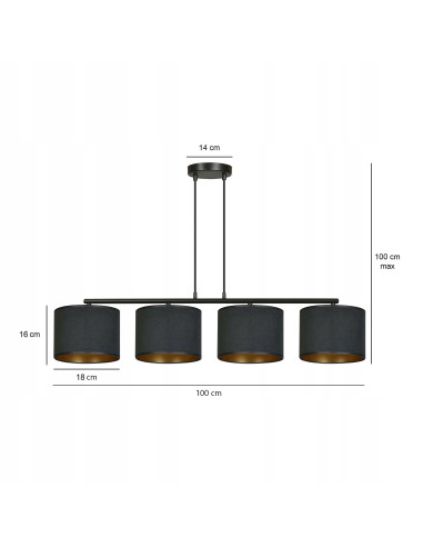 Elegancka Lampa Sufitowa HILDE 4 BL w Kolorze Czarnym i Złotym – Nowoczesna Dekoracja do Wnętrz