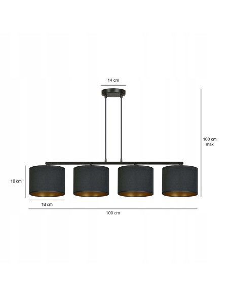 Elegancka Lampa Sufitowa HILDE 4 BL w Kolorze Czarnym i Złotym – Nowoczesna Dekoracja do Wnętrz