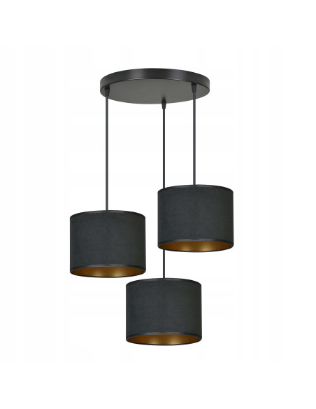 Lampa wisząca HILDE 3 BL PREMIUM z regulacją wysokości i welurowymi kloszami w kolorze czarnym i złotym