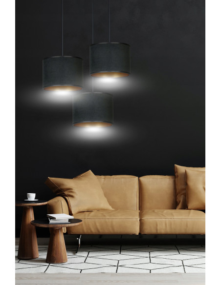 Lampa wisząca HILDE 3 BL PREMIUM z regulacją wysokości i welurowymi kloszami w kolorze czarnym i złotym