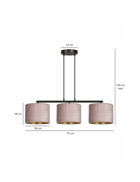 Lampa wisząca HILDE 3 BL - różowa, nowoczesny abażur, 3 źródła światła, elegancki dodatek do wnętrz
