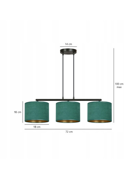 Lampa wisząca HILDE 3 BL w kształcie "T", 3 źródła E27, elegancki design dla biura i wnętrz nowoczesnych