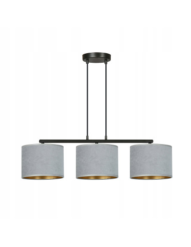 Lampa wisząca HILDE 3 E27 z eleganckim welurowym abażurem w odcieniach szarości dla stylowego wnętrza