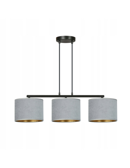 Lampa wisząca HILDE 3 E27 z eleganckim welurowym abażurem w odcieniach szarości dla stylowego wnętrza
