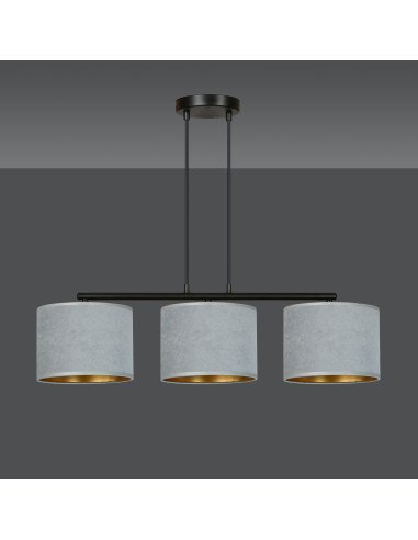 Lampa wisząca HILDE 3 E27 z eleganckim welurowym abażurem w odcieniach szarości dla stylowego wnętrza