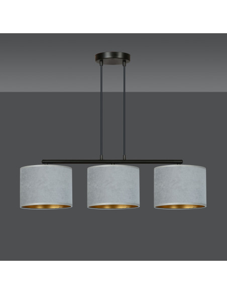 Lampa wisząca HILDE 3 E27 z eleganckim welurowym abażurem w odcieniach szarości dla stylowego wnętrza