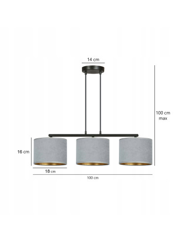 Lampa wisząca HILDE 3 E27 z eleganckim welurowym abażurem w odcieniach szarości dla stylowego wnętrza