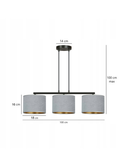 Lampa wisząca HILDE 3 E27 z eleganckim welurowym abażurem w odcieniach szarości dla stylowego wnętrza